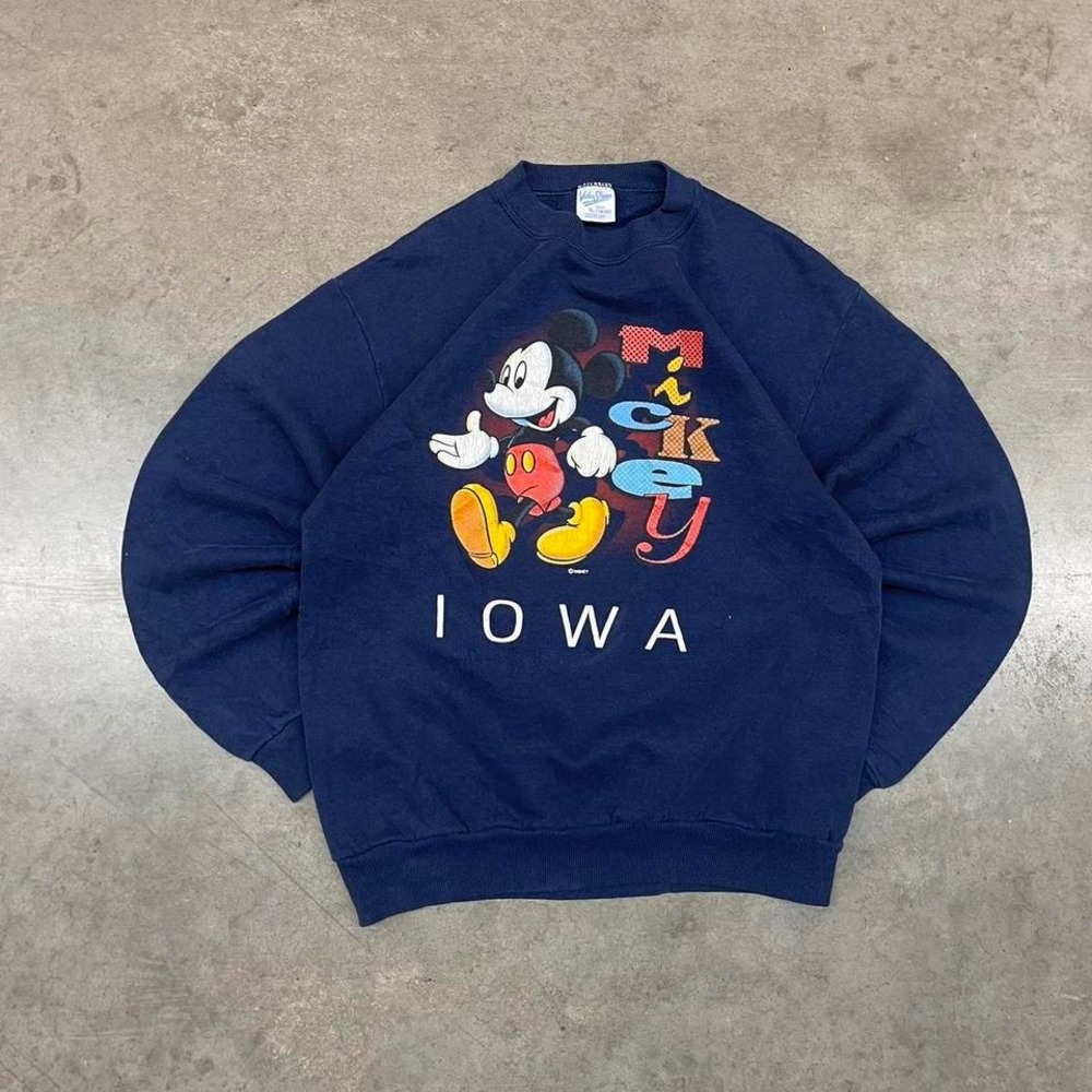 Vintage Mickey Mouse Iowa‎ Crewneck Sweatshirt Disney Made USA Size XL Youth